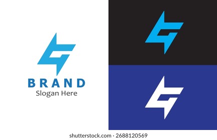 Logo-Design Buchstabe g. mit Blitzkonzept einzeln auf weißem Hintergrund.