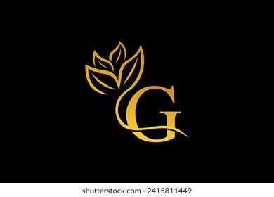 letter G logo design with luxurious gold and elegant floral ornaments. monogram G. icon G flourish. logo for business, company, boutique, salon, beauty, restaurant, brand, etc