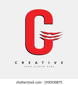 Letter G Logo Design With Red Claw Scratch Vector Illustration