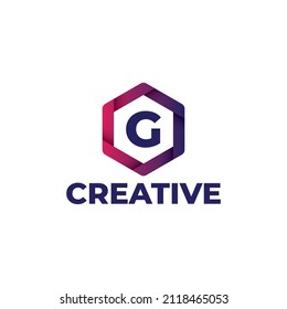 Letter G logo design template, hexagonal logo with gradient color, modern style isolated on white background.