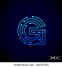 Letter G logo design template,Technology abstract dot connection cross vector logo icon circle logotype