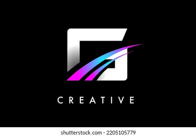 Letter G Logo Design Vector with Curved Purple Blue Swoosh Lines and Creative Look. Elegant Initial Modern G Logo Icon Idea Vector Illustration.