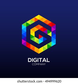 Letter G Logo Design.Hexagon logo,Polygon logo,Digital,Media