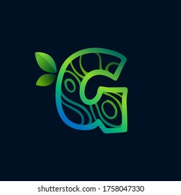 Logo de la letra G con patrón de ondas ecológicas. Icono verde vector perfecto para el diseño paisajístico, impresión natural y etiquetas cartográficas, etc.