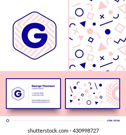 Letter G logo element with seamless pattern and business card. Vector design template elements for your application or corporate identity