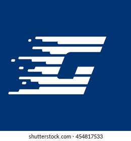 Letter G logo with fast speed lines. Vector design for sportswear, banner, card, labels or posters.