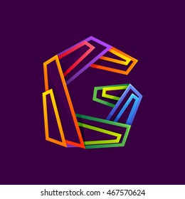 Letter G logo formed by colorful neon lines. Multicolored vector design for presentation, web page, app icon, card, labels or posters.