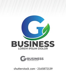 Letter G logo with green leaf illustration, Leaves icon vector set isolated on white background.