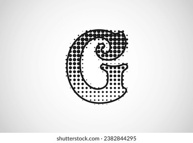 Logo de la letra G en estilo de puntos de medio tono, diseño de vector de tipo lotipo de forma con puntos.