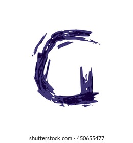 Letter G logo hand drawn with dry brush. Rough strokes style. Vector grunge style design elements for T-shirt, label, badge, card or poster.