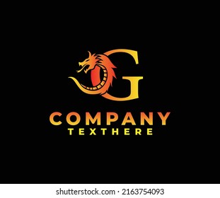 letter G logo icon with dragon design vector-fire color black background