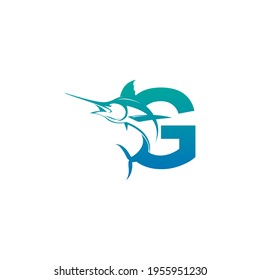 Icono del logotipo de la letra G con la plantilla de símbolo de diseño de pescado vector