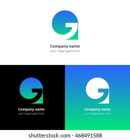 Letter G logo icon flat and vector design template. Trend blue-green gradient color on white and black background. Symbol G in vector elements..