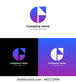 Letter G logo. G icon flat and vector design template. Trend blue-violet gradient color on white and black background. Symbol G in vector elements.