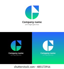 Letter G logo. G icon flat and vector design template. Trend blue-green gradient color on white and black background. Symbol G in vector elements.