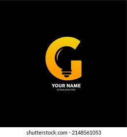 letter G logo and light bulb. vector illustration of letter G with space negative concept lamp