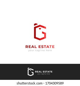 Letter G logo logotype in building shape for real estate branding, architecture, contractor logo