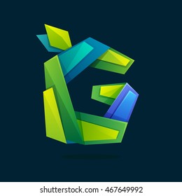 Letter G logo in low poly style with green leaves. Ecology vector design for presentation, web page, app icon, card, labels or posters.
