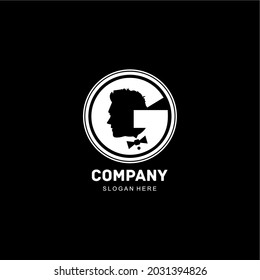 letter G logo with male face. silhouette of letter G with male face negative space concept