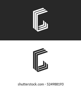 Letter G logo mockup monogram set black and white perspective geometric shape together GGG symbol, 3D technology typography design element