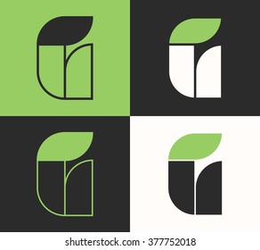 Letter G logo Modular eco element on green white and black background Minimal grid modern font Retro geometric style Vector unusual design