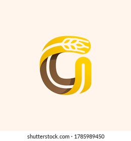 Letter G logo with negative space wheat. Perfect vector font for bakery identity, badges or emblems for natural fresh products, etc.