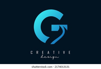 Logo de la letra G con diseño de espacio negativo y cortes creativos de ondas. Carta con diseño geométrico. Ilustración vectorial con letra y swoosh.