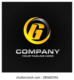 Letter G logo , Orange and gray Metal abstract glossy logo on black background . Place for Company name and tag line . Business logo - vector illustration