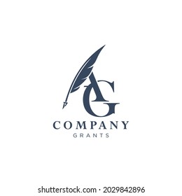 letter A and G logo with quill. Abstract illustration of initials AG with quill.Perfect for identity law offices, lawyers and more
