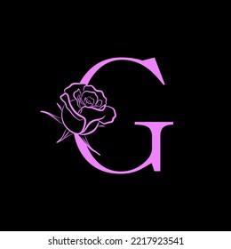 Letter G logo with Rose Flower for beauty and fashion logo. Rose flower in pink color for symbol . vector eps10