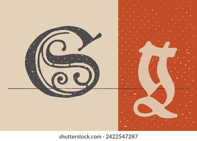 Letter G logo set. Medieval Polish blackletter calligraphy. 15th century Schwabacher Gothic type. Old German style font for fairy tale, premium newspaper headline, magic testament, heraldry manuscript