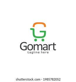 Logo de la letra G con icono del carro de la compra. Logotipo de Go mart, logotipo de compras, supermercado, marca comercial, compras en línea, etc