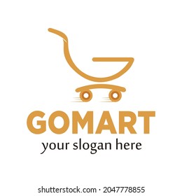 Letter G logo with shopping trolley icon. Go mart logo, shopping logo, supermarket, trademark, online shopping, etc