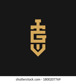 Letter G logo with sword. creative minimal monogram symbol. Universal elegant vector sign design. Premium business logotype. Graphic alphabet symbol for corporate business identity