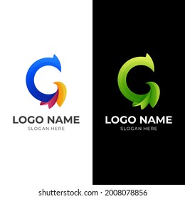 plantilla de logotipo de letra G con estilo 3d colorido