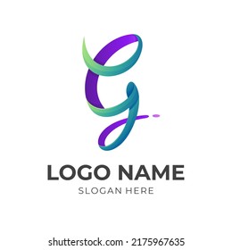 letter g logo template with 3d green and purple color style