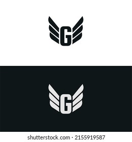 Letter G logo template with black and white backgrounds. Wings design element vector illustration.