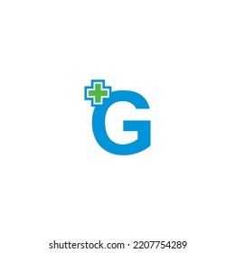 letter G logo template design with health concept. letter G logo for business medical hospital care health wellness, etc. letter G logo with health plus sign. G icon
