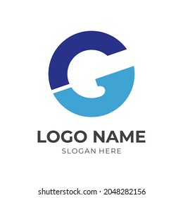 letter G logo template with flat blue color style