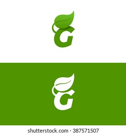 Letter G logo template with green Leaf. Eco design element. Vector illustration. Corporate branding identity