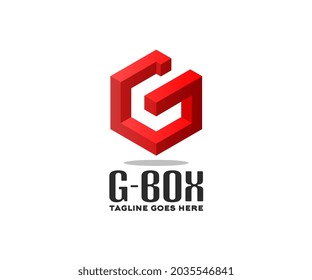 letter g logo template with hexagon shape, box illustration, 3d style,