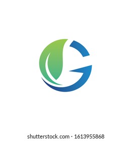 letter g logo vector with leaf green nature element