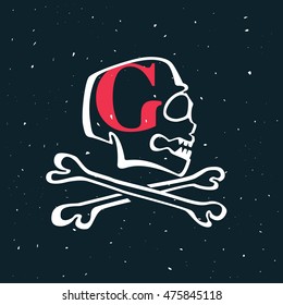 Letter G logo in vintage style skull. Vector design for banner, flag, t-shirt, labels or posters.