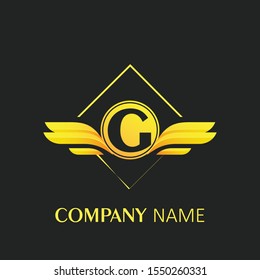 letter G logo with wings design element concept