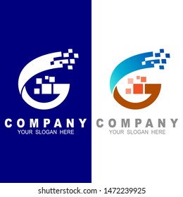 Letter G Logo Wit Modern And Colorful Pixel Swoosh, Digital Logo, Computer Icon,  Data Logo Design