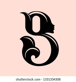 Letter g logo with woman portrait.Style, beauty and hair salon typographic illustration.Lettering icon with female face silhouette.Wellness and spa boutique with lowercase initial.