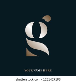 Letter g logo.Luxury style initial lettering icon.Typographic G sign in rose gold metallic color isolated on dark background.