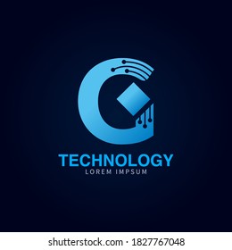 Letter G logotype blue color,Technology and digital abstract dot connection vector initial logo template
