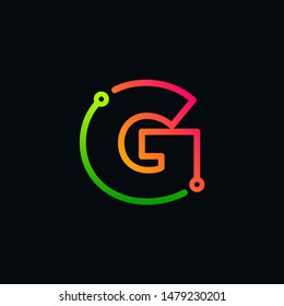 Letter G logotype monoline,Technology and digital abstract circuit, connection concept -vector