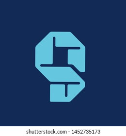 Letter G logo.Typographic icon with lowercase g letter.Alphabet initial.Origami lettering sign in blue color isolated on dark background.Modern, tech, corporate, web style.Flat shape.Folded paper.